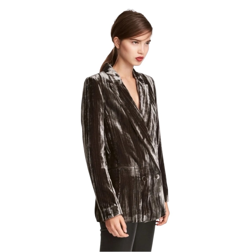 H&M Taupe Brown Crushed Velvet Double-Breasted Oversized Blazer size L 12